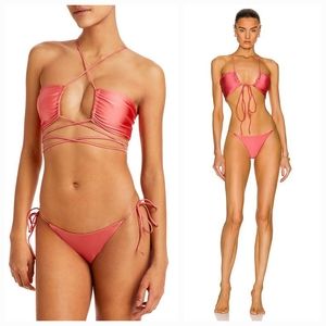 JADE SWIM Bikini in Coral Sheen Small NWT